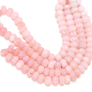 ลูกปัดโอปอลสีชมพูสวยงาม รูปทรงแตงโมแกะสลัก ขนาด 15 นิ้ว 8-11 มม. ลูกปัดโอปอลสีชมพูแกะสลักด้วยมือ รูปทรงฟักทอง - Product Image 4