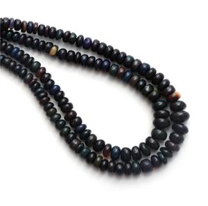 Cuentas de piedra Rondelle lisas de piedras preciosas de ópalo etíope negro - Product Image 1