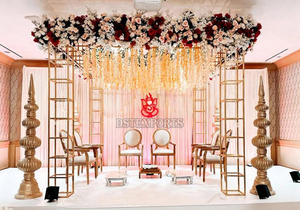 Royaume-Uni meilleur concepteur métal Mandap pour les mariages hindous taille personnalisée tendance Destination mariage structure carrée Mandapam décorations - Product Image 5