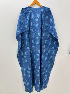Jaipur Blue Hand Block Print Caftan Indian Handmade <strong>Boho</strong> Hippie Sleepwear Summer Maxi <strong>Tunic</strong> Dress for Women Floor Casual Dress - Product Image 4