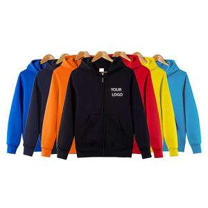 เสื้อมีฮู้ดสำหรับผู้ชายผ้าฝ้าย100% สีทึบสวมใส่สบายมีสไตล์แบบปกติมีซิปปรับแต่งโลโก้ได้ตามต้องการ - Product Image 2