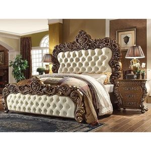 Ensemble de lit Rococo en acajou massif doré au design traditionnel et caractéristiques sculptées à la main - Product Image 1