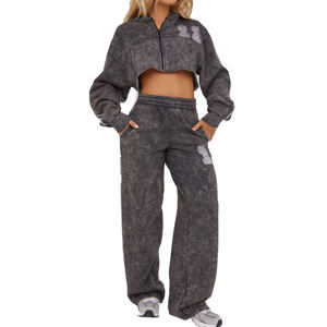 Conjunto Deportivo Corto de Felpa Elástica para Mujer, Estilo Lavado Ácido, Transpirable y de Secado Rápido - Product Image 1