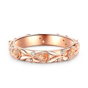 Jeulia Rose Gold Plated Sterling Silver Women's Romantic Leaf Carved Band <b>Ring</b> - Product Image 3