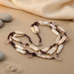 Collar de Piedras Preciosas de Lujo para Mujer con Granate y Perla, Joyería Premium - Product Image 2