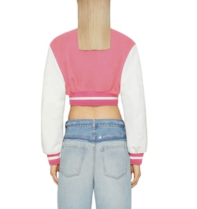Chaqueta Varsity de lana recortada personalizada para mujer, bordado de chenilla, Mangas de nailon, lino para ropa de calle, entrenamiento, Crop Varsity para mujer - Product Image 2