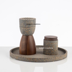 Ensemble de brûleurs Bakhoor en terrazzo vert avec porte-encens et boîte de rangement Accessoire de parfum de maison arabe moderne - Product Image 4