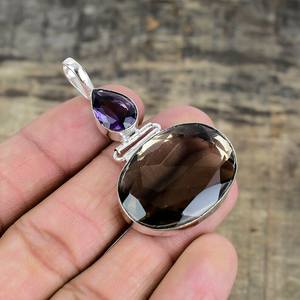 Pendentif améthyste topaze fumée 925 argent Sterling fait à la main bijoux pierre de naissance cadeau de décembre pendentif pour tous - Product Image 6