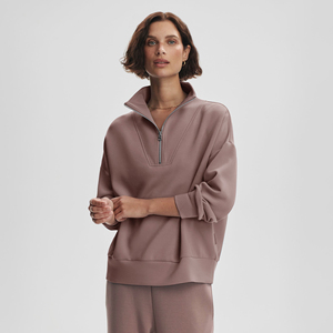 Última mujer otoño media cremallera pulóver sudadera manga larga Sudadera con capucha punto liso bordado lavado técnicas Invierno para mujer - Product Image 1