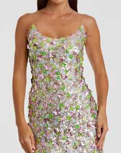 Robe gaine en tissu poly maille antistatique solide, encolure en U perlée en cristal naturel, pleine longueur, droite pour motif formel - Product Image 6