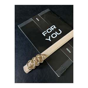 Genuine <b>Domed</b> Leather Combined <b>Ring</b> Buckle Women's Trouser Belt, Jacket Belt, Dress Belt - Beige - Product Image 2