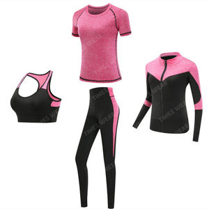 Conjunto de ropa deportiva de secado rápido para mujer, ropa de gimnasio, Yoga, abrigo, sujetador, camiseta y Leggings, entrenamiento para correr, 4 Uds. - Product Image 1
