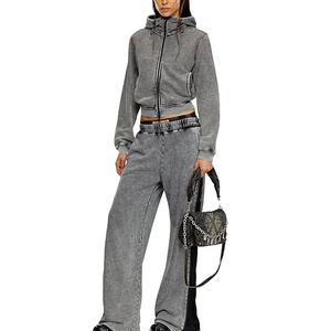 Conjuntos de ropa de mujer al por mayor conjunto de pantalones de chándal de 2 piezas lavados con ácido y sudadera con cremallera conjunto de mujer 420gsm Jogging Suit2026 - Product Image 1