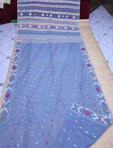 Exclusif Deshi Dhakai Jamdani Sharee Qualité d'exportation pour les femmes JAMDANI FABRIC Bleu ROUGE VERT Doré du Bangladesh - Product Image 6