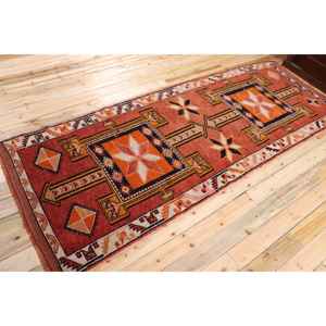 Turkish Rug, <b>Runner</b> 4,1x11,3 ft Vintage Rug, <b>Red</b> Striped Wool Rug - Product Image 2