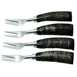 Ensemble de 4 fourchettes à fruits en acier inoxydable de luxe de qualité supérieure avec des poignées en corne naturelle lisses, lavables au lave-vaisselle, pour les occasions festives - Product Image 1
