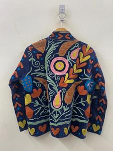 Manteau en velours brodé à la main à motifs floraux, style bohème, manches longues, col mandarin, grande taille, vêtements d'extérieur pour femmes, automne - Product Image 1