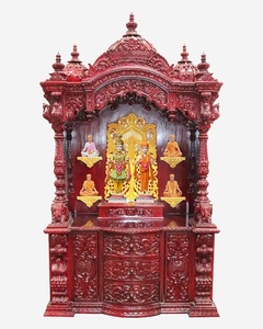 Temple en bois sculpté par des designers avec des motifs Swastik et Om, Mandir traditionnel en teck, Mandir en bois de teck sculpté à la main pour la maison au Royaume-Uni - Product Image 3
