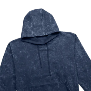 Sweat à capuche bleu marine lavé à l'acide Streetwear surdimensionné unisexe pull en coton lourd Vintage sweat à capuche coupe ample décontracté - Product Image 2