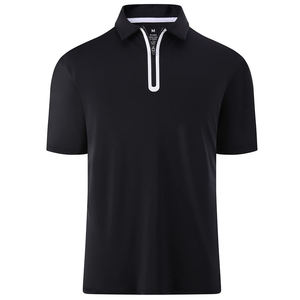 Polos pour hommes en polyester piqué vierge uni de couleur noire Polo de golf décontracté uni avec logo brodé personnalisé - Product Image 1