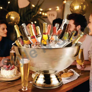 Wine <b>Tub</b> Stainless Steel Round Wine <b>Tub</b> Hammered <b>Metal</b> Ice Party Bucket - Product Image 2
