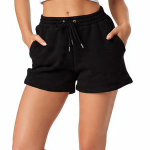 Pantalones Cortos Deportivos de Cintura Alta con Cordón, 100% Algodón, Diseño Sólido Vintage, Logotipo Personalizado, Servicio OEM, Pantalones Cortos de Mujer de Moda - Product Image 1