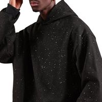 Sudadera con Capucha Negra Extra Grande Unisex Personalizada, Estilo Urbano, con Estampado de Diamantes de Imitación en Toda la Superficie, Bolsillo Bordado, Ecológica, para Invierno