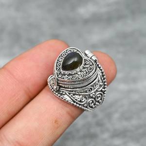 Labradorite Pill Box Ring Adjustable 925 Sterling Silver Gemstone Jewelry Secret Message Box Ring - Product Image 3
