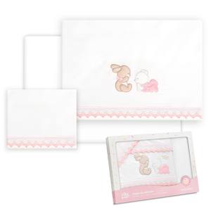 Juego de 3 Sábanas de Bebé de Algodón 100% Estilo Clásico para Cuna, Modelo Oso Conejito con Patrón Tejido - Product Image 1