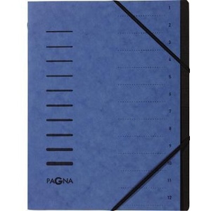 PAGNA DIN <b>A4</b> 240g/m Blue Color Pressed Chipboard Filing <b>Folder</b> 12 Compartments with Black Block 240g/m PAGNA - Product Image 1