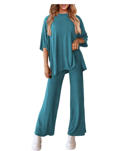 Ensemble deux pièces pour femmes-Ensemble de survêtements d'été-Mignon pyjama décontracté-Ensemble d'entraînement-Léger, doux et extensible-Coupe ample/Pullover - Product Image 1