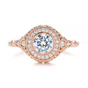 Bague de fiançailles en or Rose 14K, anneau de fiançailles en diamant, Art déco, coupe ronde, bague en Moissanite incolore, dernière conception Unique - Product Image 3