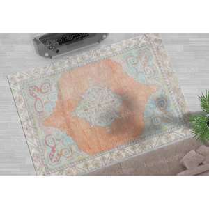 Alfombra Naranja Estampada - Alfombra Personalizada con Diseño de Medallón Desgastado, Decoración Rústica Turca, Alfombra de Chenilla - Product Image 3