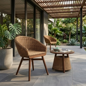 Chaise de salle à manger en rotin tressé naturel, style Mid-Century, avec pieds coniques en bois, chaise d'appoint en forme de baril, décoration d'intérieur, design artistique pur pour la salle - Product Image 2
