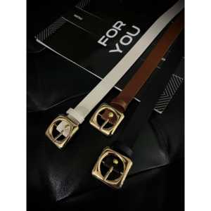 Cinturón de estilo casual para mujer con hebilla cuadrada de aleación dorada - Product Image 3