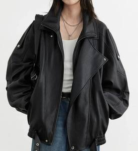 Top Notch Zipper Fashion Women Jacket Wholesale Fashionwear PU Leather Jacket Customize Casual Oversized Women Jacket - Product Image 2