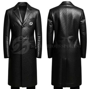 Classic <b>Men's</b> Leather Long Overcoat | Luxury Camel-<b>Filled</b> Winter <b>Jacket</b> Turtleneck Collar Breathable Customized Logo for - Product Image 5