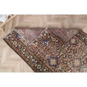 Vintage Runner Rug, 3.6x10.6 ft Turkish Rug, <b>Brown</b> Striped <b>Wool</b> Rug - Product Image 5