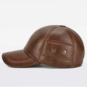 Nouveau Style hommes peau de vache chapeau hiver chaud extérieur protéger oreille en cuir véritable casquette de Baseball réglable hommes véritable cuir de vachette casquettes - Product Image 3