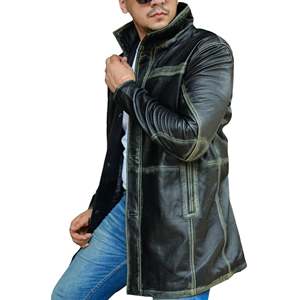 Men's 100% Genuine Leather <b>Waterproof</b> Windproof Breathable <b>Jackets</b> Comfortable Zipper Style Stand Collar Front Casual Wear for - Product Image 1