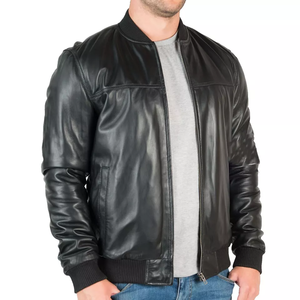 แจ็กเก็ตบอมเบอร์หนังคุณภาพสูงสำหรับผู้ใหญ่ในฤดูหนาวมีซิปปิดโลโก้ที่กำหนดเองตัวเลือกคอตั้งสไตล์สตรีทสูง - Product Image 1