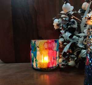 Custom Wholesale Multi-color Marbleized High-Quality Handmade Decorative Multi-purpose <b>Large</b> Square Candle Glass <b>Jar</b> Container - Product Image 2