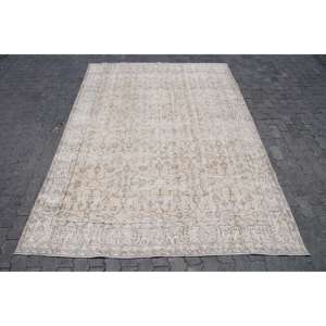 Alfombra Turca Vintage Grande de 6.9x9.8 pies, Alfombra de Lana Beige - Product Image 1