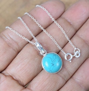 Bijoux pendentif classiques pour femmes, style bohème, bijoux en argent sterling 925, pierre précieuse turquoise, pendentif fait à la main, cadeau pour femme - Product Image 2