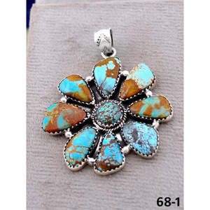 Artisanat du Sud-Ouest # 8 pendentifs sertis de pierres turquoise et d'argent sterling, cadeau - Product Image 4