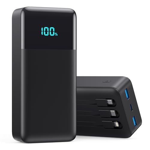 High Capacity Dual Output Portable Powerbank Mobile Charger Built in Cable Fast 30000 Mah Power Bank