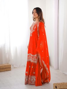 RICH LOOK MODERN GEORGETTE EMBROIDERY WORK <b>TOP</b> SHARARA DUPATTA PARTY WEDDING <b>FESTIVAL</b> WEAR WHOLESALE REVERSER ETHNIC MODAL - Product Image 2