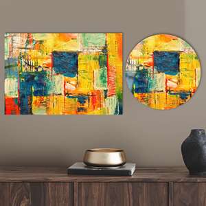 Impression sur toile abstraite : Art mural moderne rouge, bleu marine, jaune, ART SUR VERRE TÉRMÉRISÉ - Product Image 1