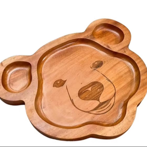 Bandeja de servicio de bambú en forma de oso bonita hecha a mano, plato de madera ecológico para el desayuno y los aperitivos de los niños - Product Image 3