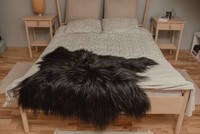 Tapis en peau de mouton islandaise noire naturelle, double face, longues fibres, faits à la main, adaptés aux animaux domestiques, avec support en nylon, style scandinave.